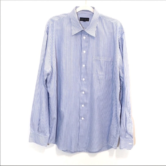 Perry Ellis Portfolio Blue Stripe Dress Shirt 17 - Picture 1 of 4